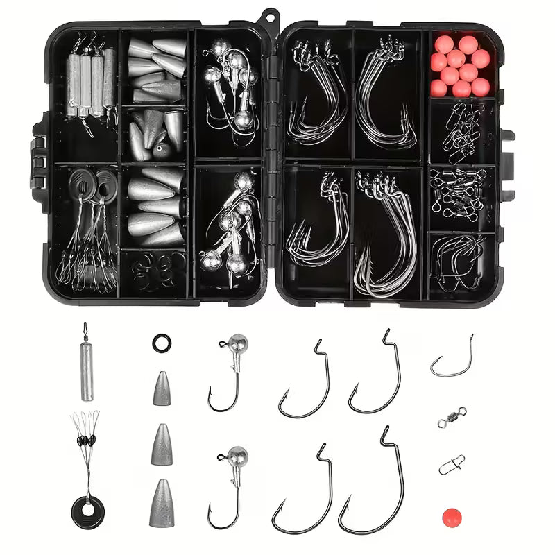 148-Piece Terminal Tackle Kit – Finesse Fishing Hooks, Weights & More